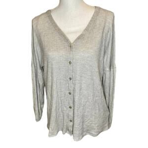 Peach Love California Sweater Button Up V Neck Gray Fun Sleeves Womens Small